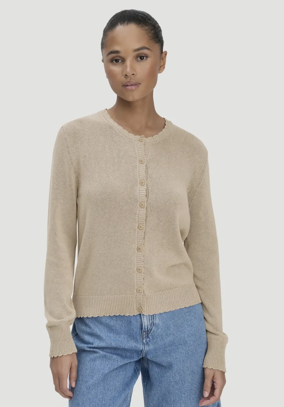 hessnatur Strick Jacke Regular aus Leinen mit Bio-Baumwolle und LENZING™ ECOVERO von taupe Clearance