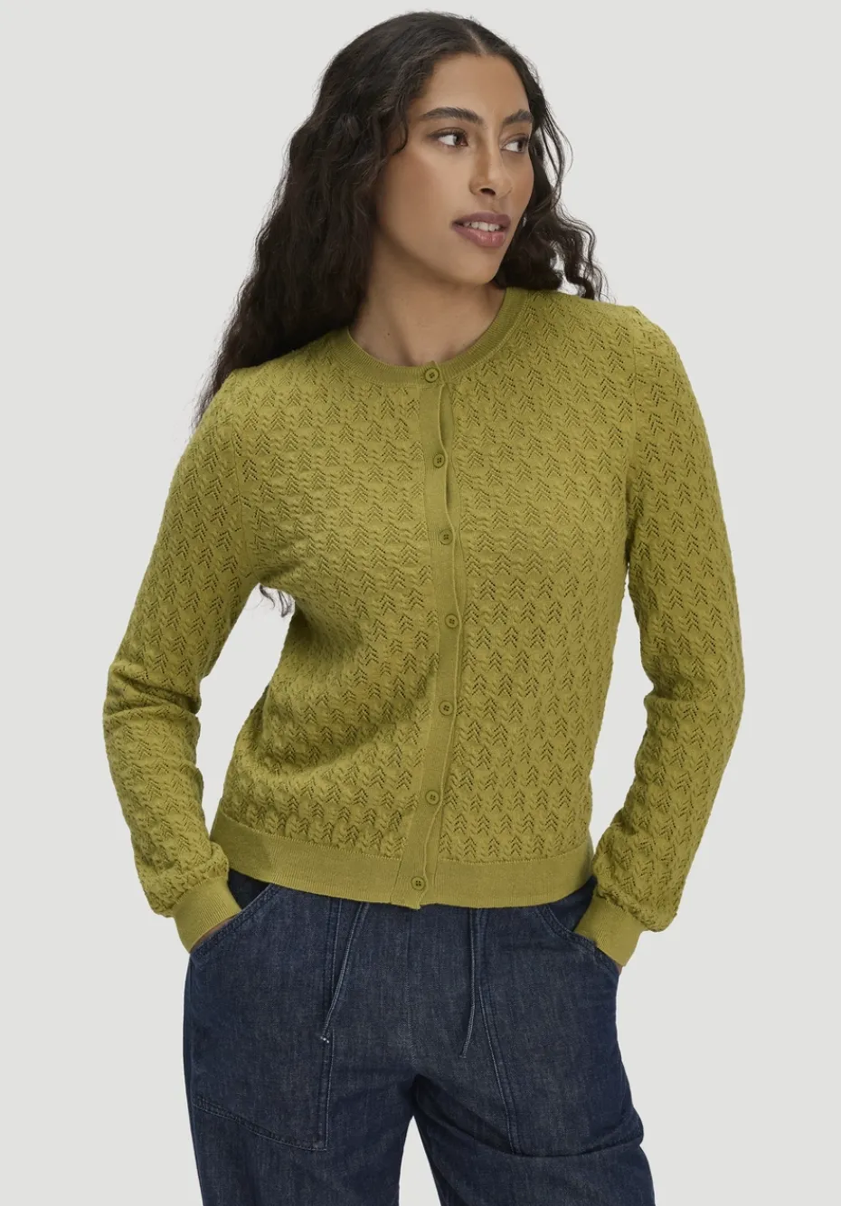 hessnatur Strick Jacke Regular aus Bio-Baumwolle mit Merinowolle von sommermoos