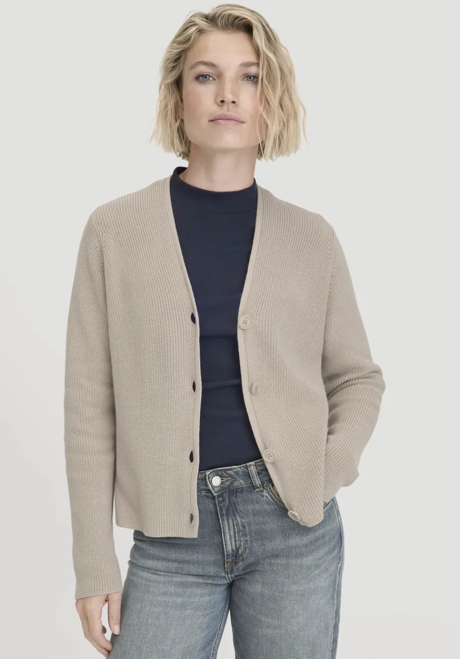 hessnatur Strick Jacke Relaxed aus reiner Bio-Baumwolle von taupe Clearance