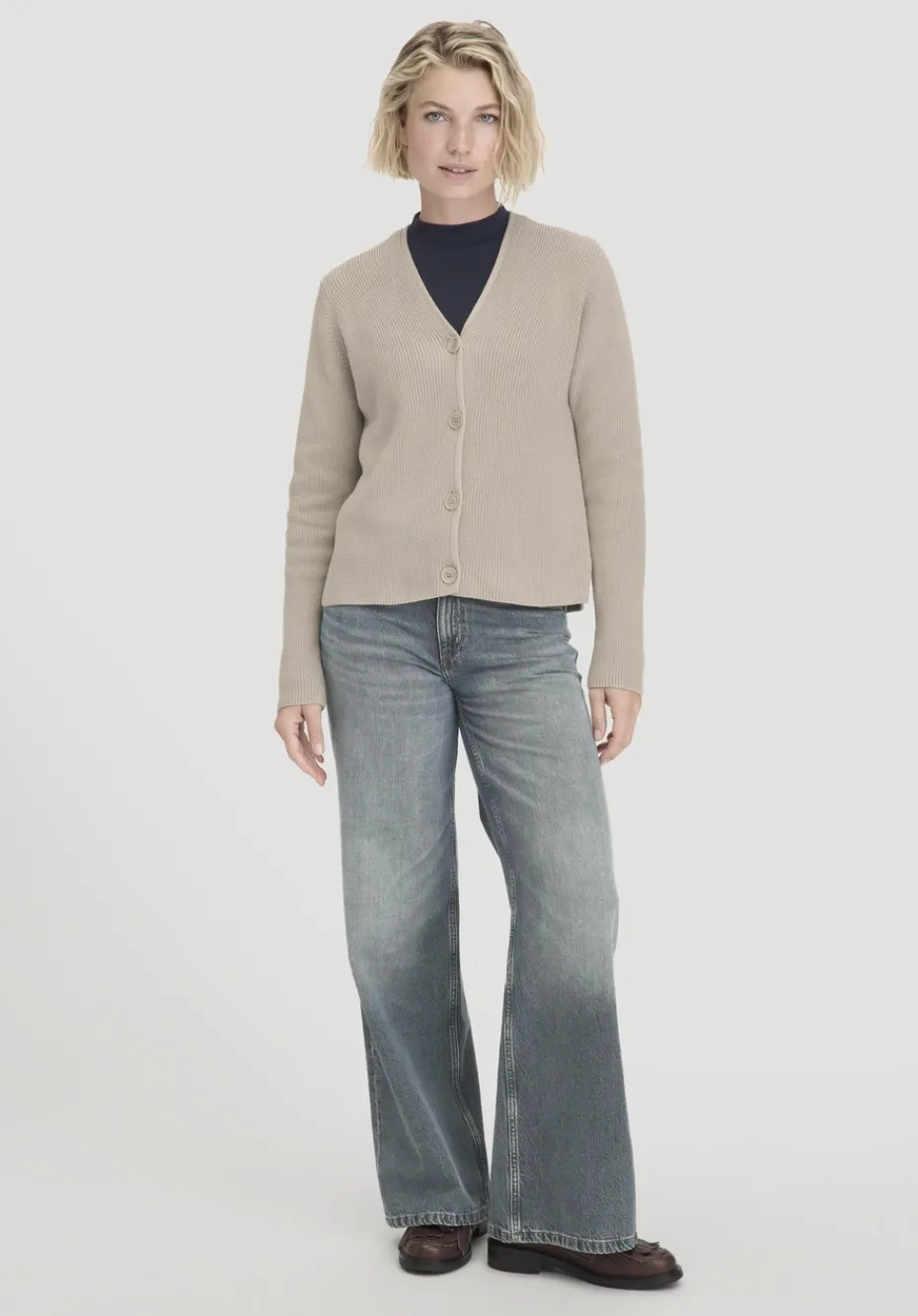 hessnatur Strick Jacke Relaxed aus reiner Bio-Baumwolle von taupe Clearance