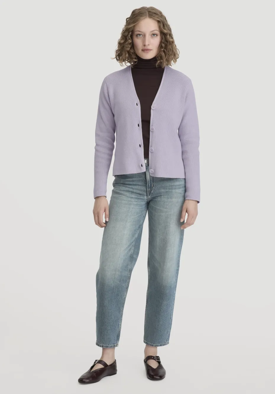 hessnatur Strick Jacke Relaxed aus reiner Bio-Baumwolle von pastell lavendel