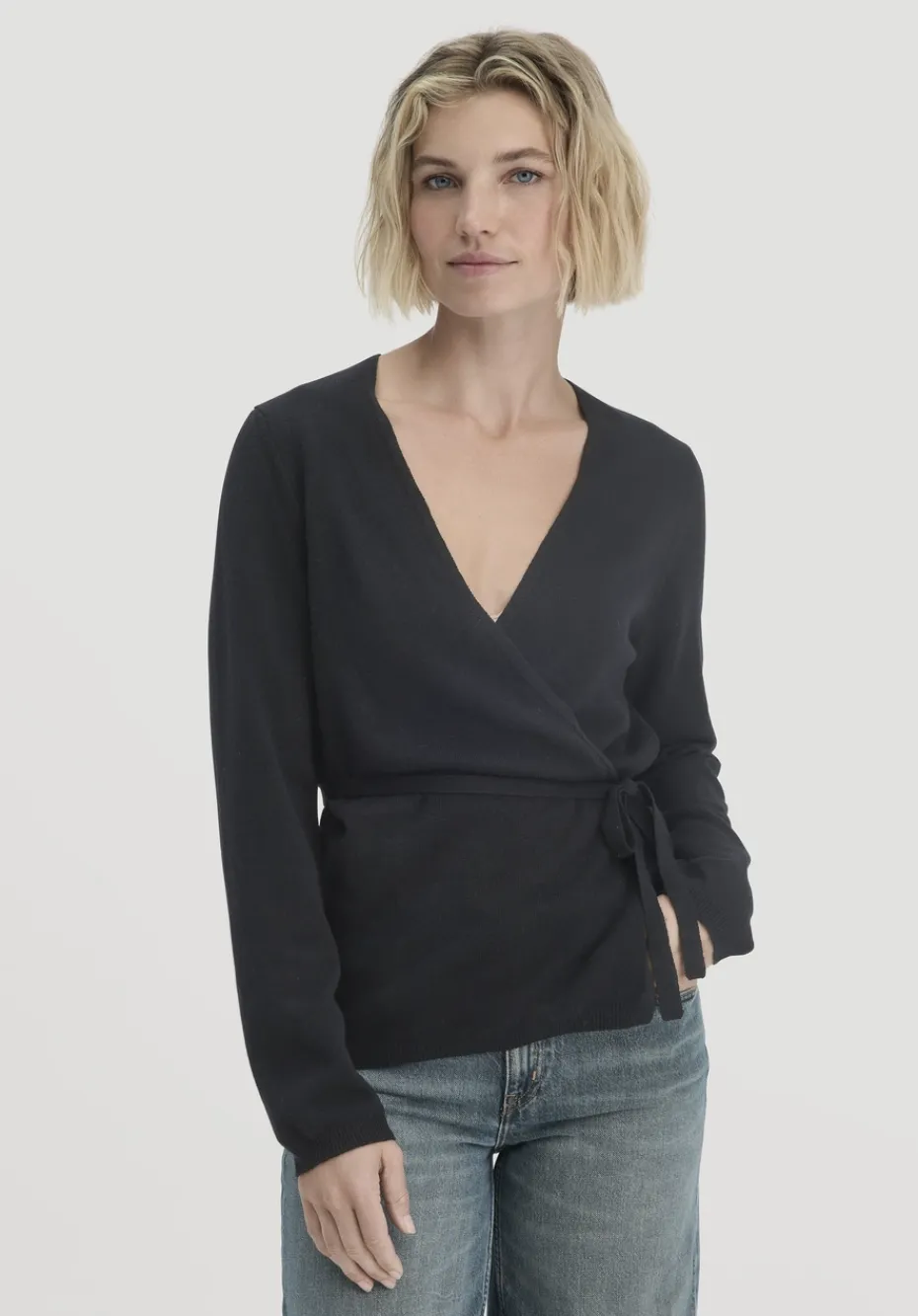hessnatur Strick Jacke Relaxed aus Bio-Merinowolle mit Cashmere von schwarz Clearance
