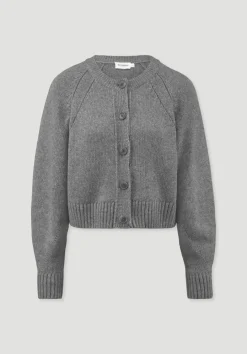 hessnatur Strick Jacke Relaxed Cropped aus Bio-Merinowolle mit Bio-Baumwolle von grau Best