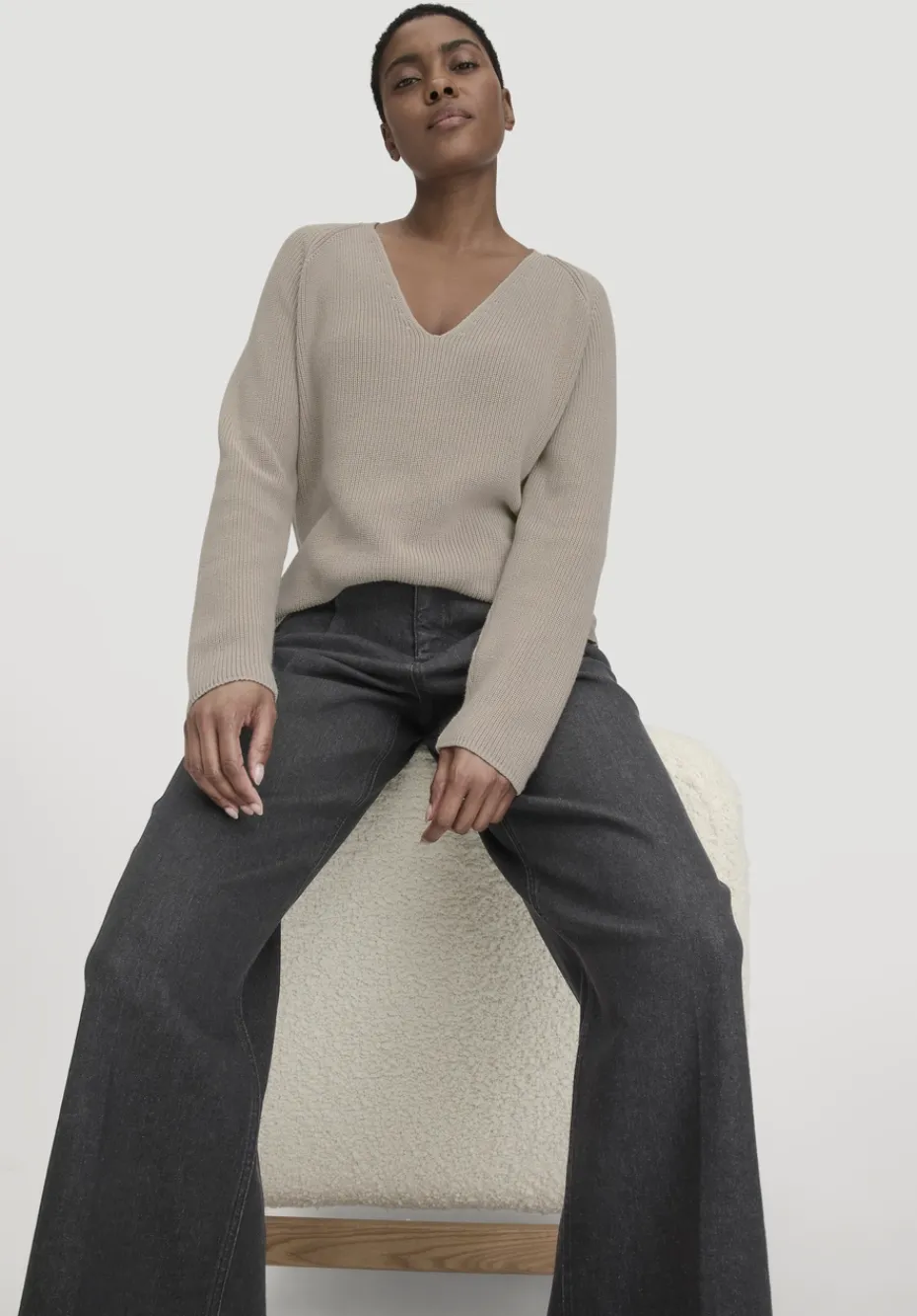 hessnatur Strick Pullover Regular aus reiner Bio-Baumwolle von taupe Clearance