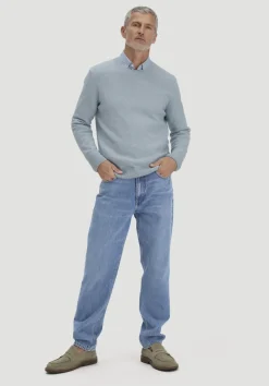 hessnatur Strick Pullover Regular aus Bio-Merinowolle mit Bio-Baumwolle von helles jeansblau Sale