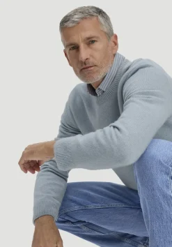 hessnatur Strick Pullover Regular aus Bio-Merinowolle mit Bio-Baumwolle von helles jeansblau Sale