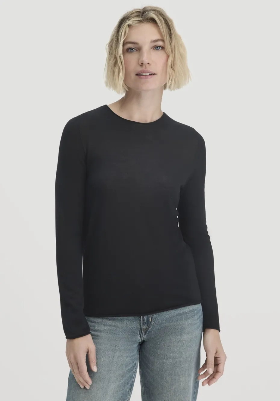 hessnatur Strick Pullover Regular aus reiner Bio-Merinowolle von schwarz Sale