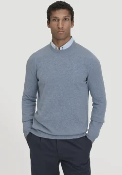 hessnatur Strick Pullover Regular aus Bio-Merinowolle mit Cashmere von helles jeansblau Best