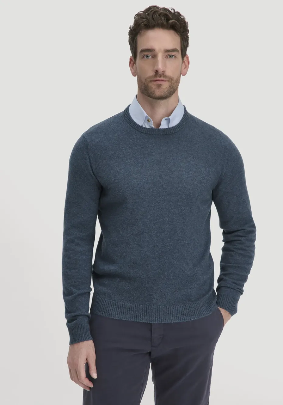 hessnatur Strick Pullover Regular BETTER RECYCLING aus reinem Cashmere von helles jeansblau Online