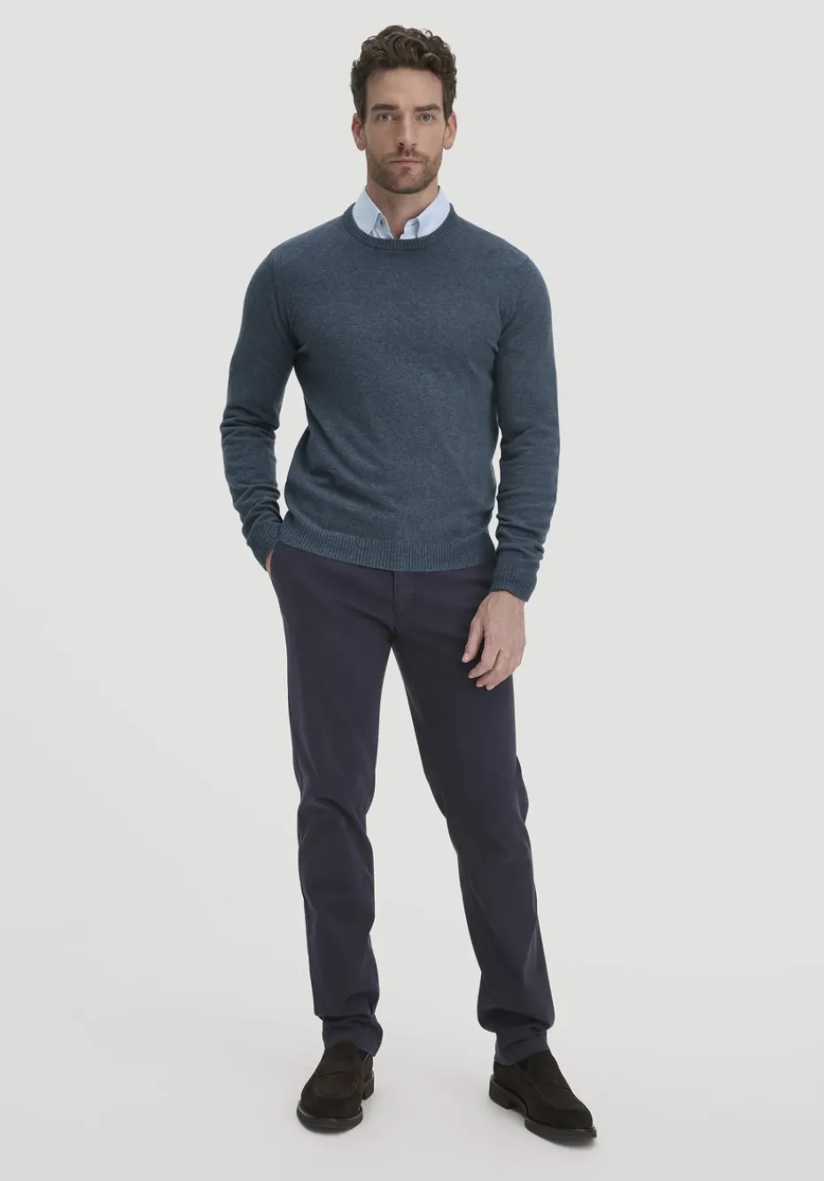 hessnatur Strick Pullover Regular BETTER RECYCLING aus reinem Cashmere von helles jeansblau Online