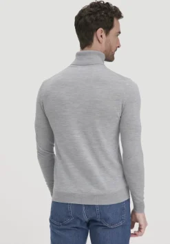 hessnatur Strick Rollkragen Pullover Regular aus reiner Bio-Merinowolle von hellgrau Hot