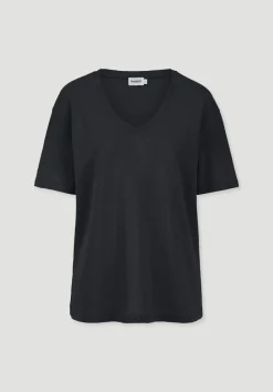 hessnatur T-Shirt Oversize aus Leinen und Bio-Baumwolle von schwarz New