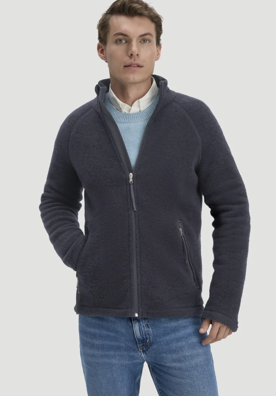 hessnatur Wollfleece Jacke Regular aus reiner Bio-Merinowolle von marine Clearance