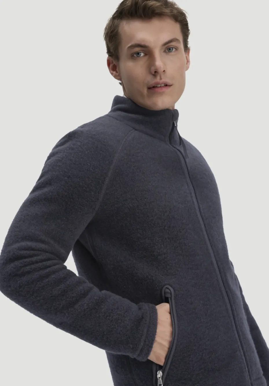 hessnatur Wollfleece Jacke Regular aus reiner Bio-Merinowolle von marine Clearance