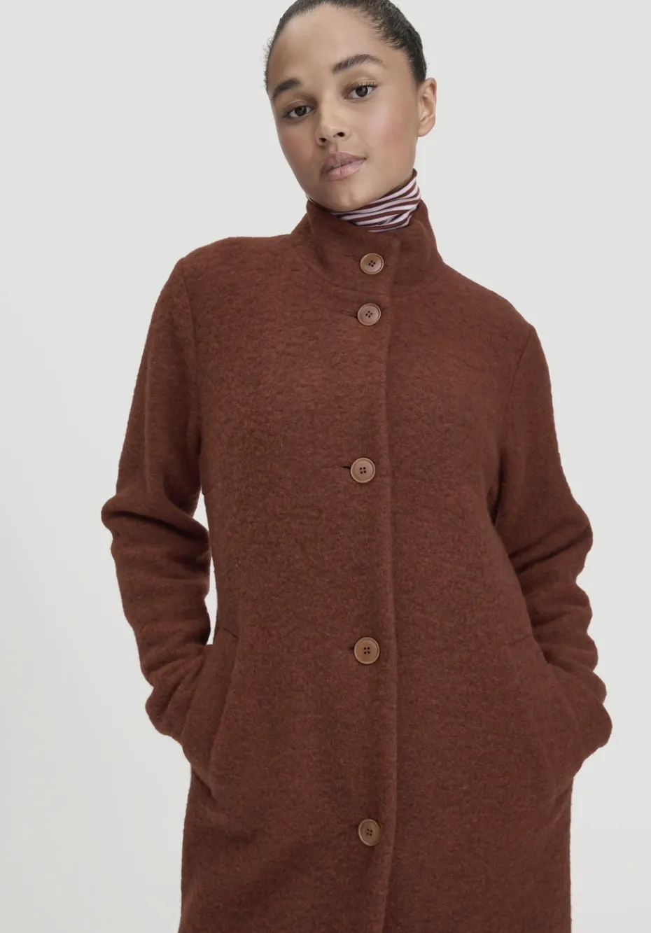 hessnatur Wollfleece Mantel Regular aus reiner Bio-Merinowolle von dunkles rost Hot