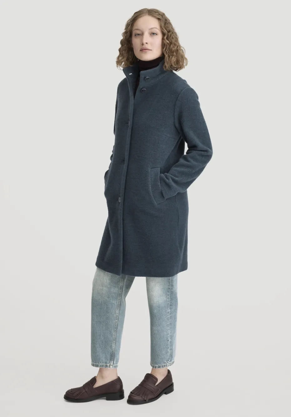 hessnatur Wollfleece Mantel Regular aus reiner Bio-Merinowolle von dunkles petrol Sale
