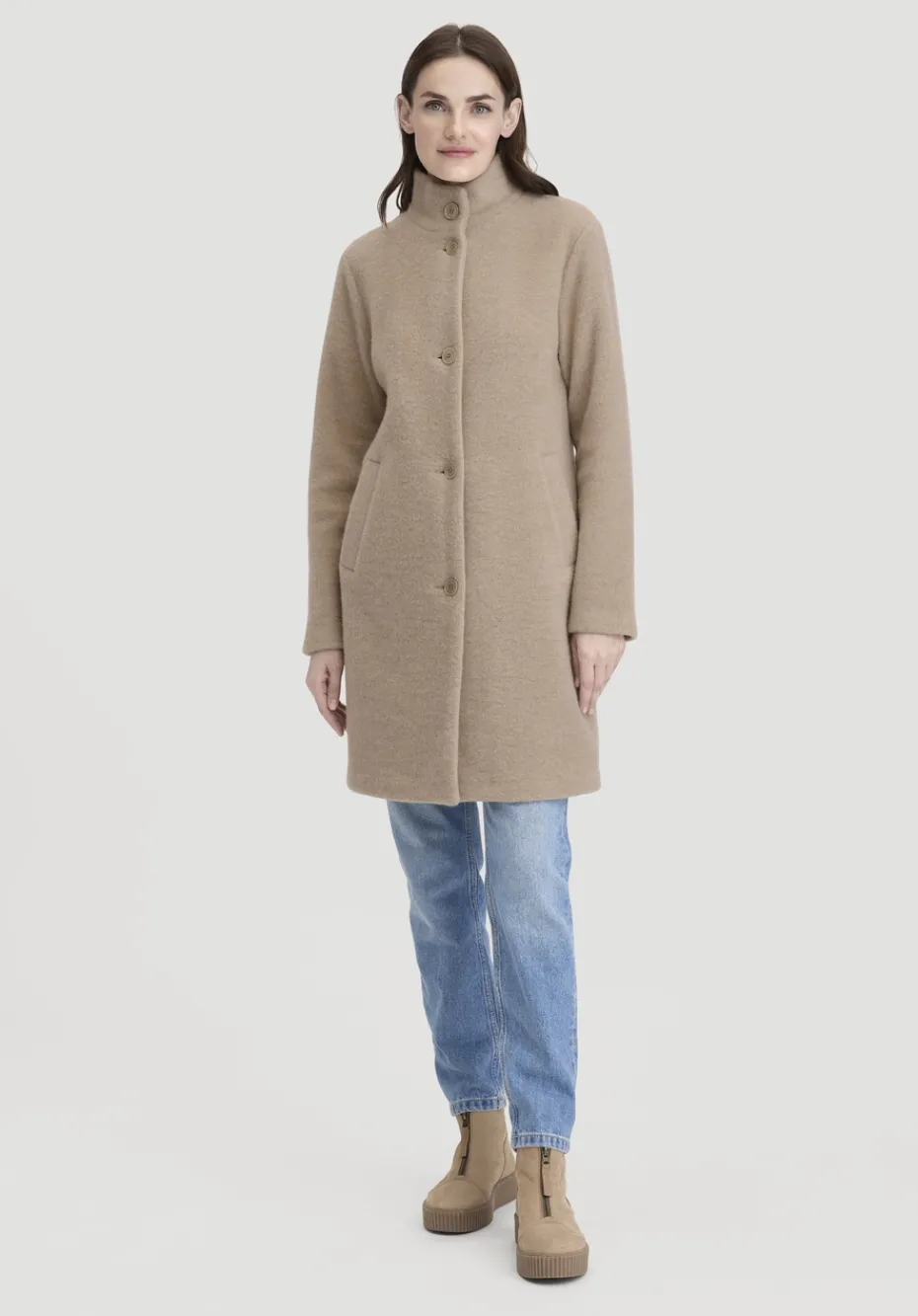 hessnatur Wollfleece Mantel Regular aus reiner Bio-Merinowolle von sand Hot