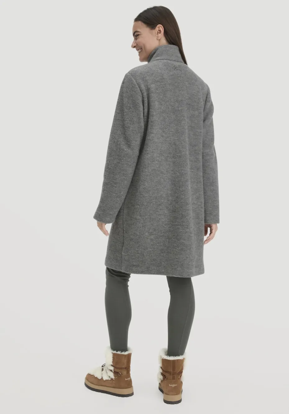 hessnatur Wollfleece Mantel Regular aus reiner Bio-Merinowolle von grau Clearance