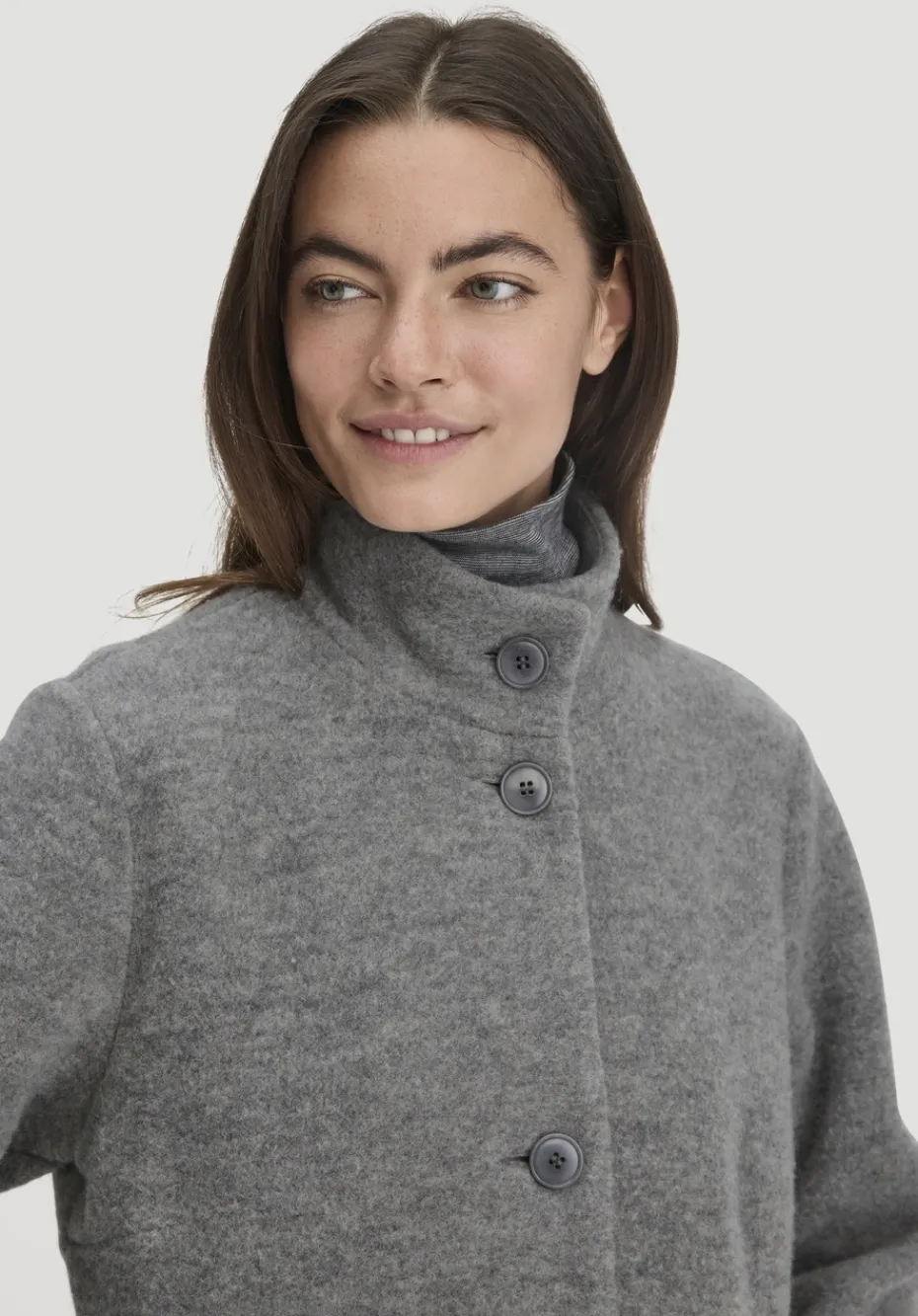 hessnatur Wollfleece Mantel Regular aus reiner Bio-Merinowolle von grau Clearance
