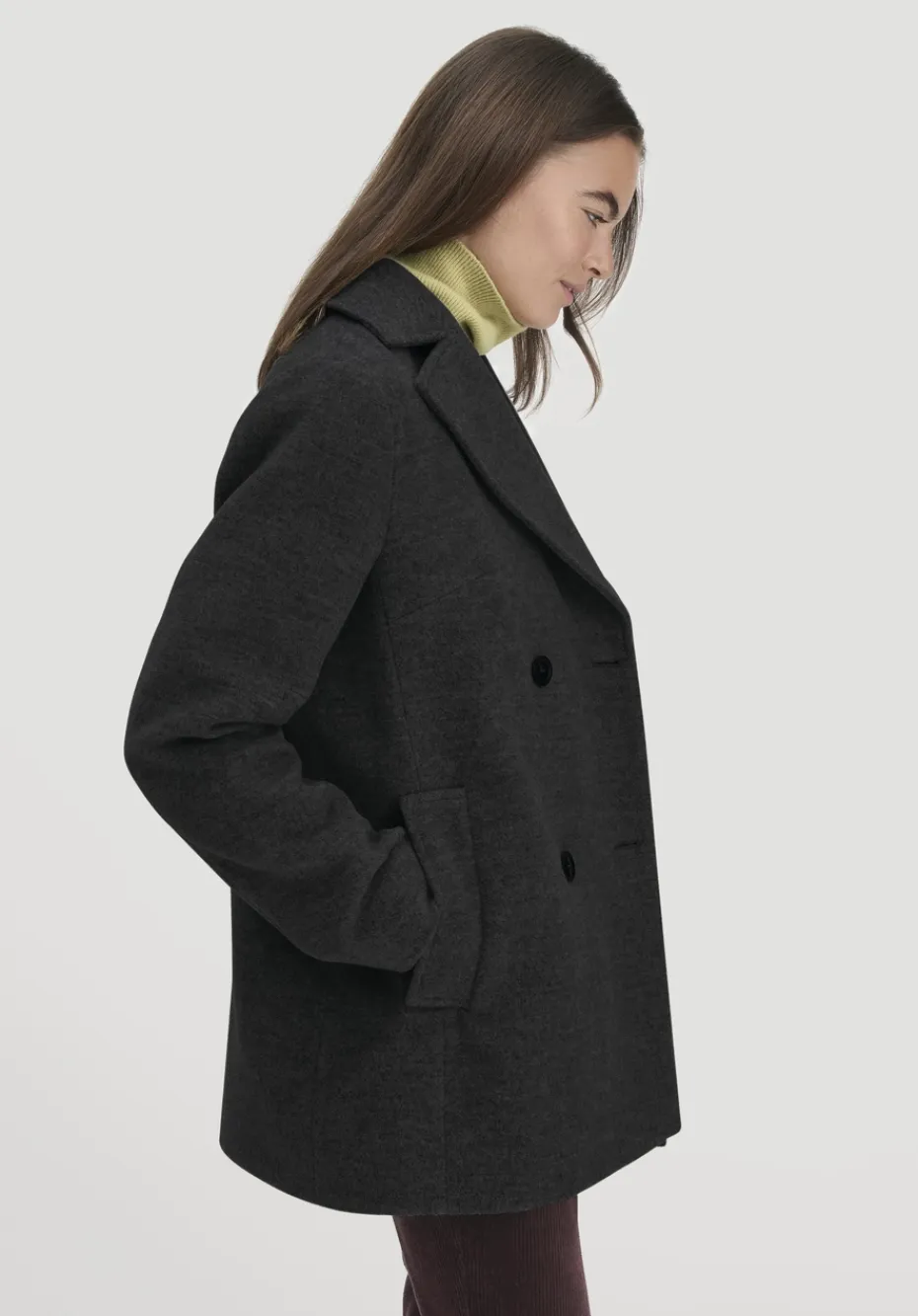 hessnatur Wolljacke Caban Relaxed aus reiner Bio-Schurwolle von anthrazit Best