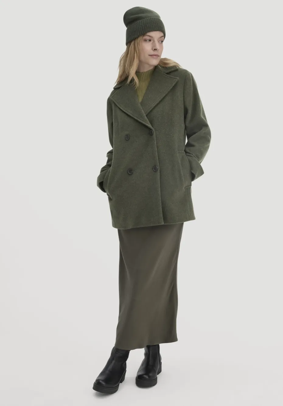 hessnatur Wolljacke Caban Relaxed aus reiner Bio-Schurwolle von tannengrün Outlet