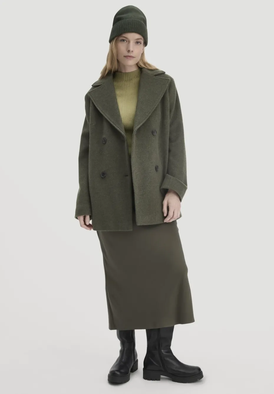 hessnatur Wolljacke Caban Relaxed aus reiner Bio-Schurwolle von tannengrün Outlet
